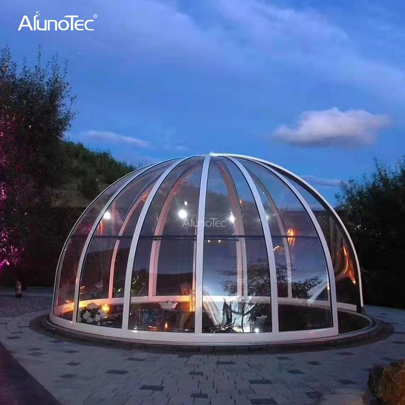 Aluminum Leisure Sun Rooms Enclosure Garden Curved Nano Panel Round Retractable Cover Dome