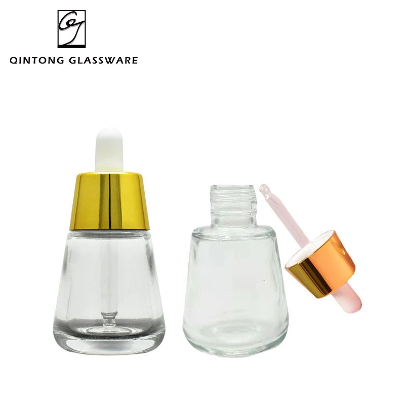 Customized New Design 50ml Transparent Fragrance Cosmetics Packaging Perfume Glass Essential Oil Bottle with Aluminum Dropper