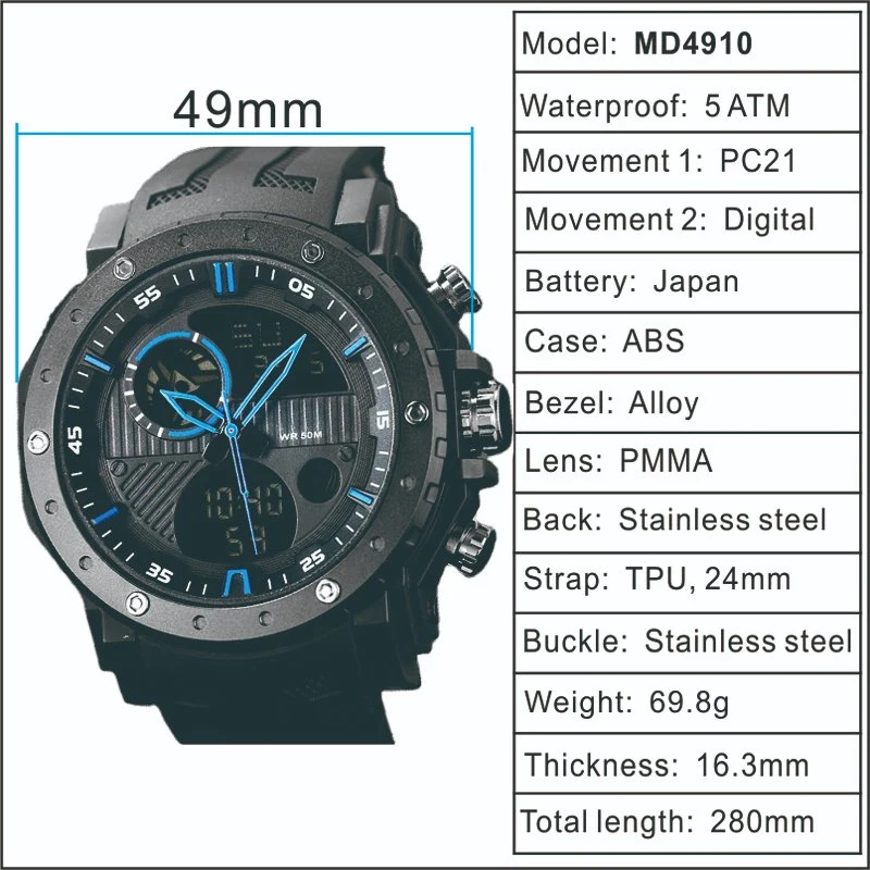 Best Quality 5 ATM Water Resistant Daual Time Zone Men Wristwatch