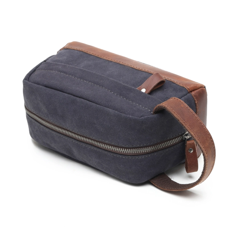 Wholesale/Supplier Organic Cotton Canvas Mens Makeup Bag Leather Cosmetic Handbag (RSF2057)