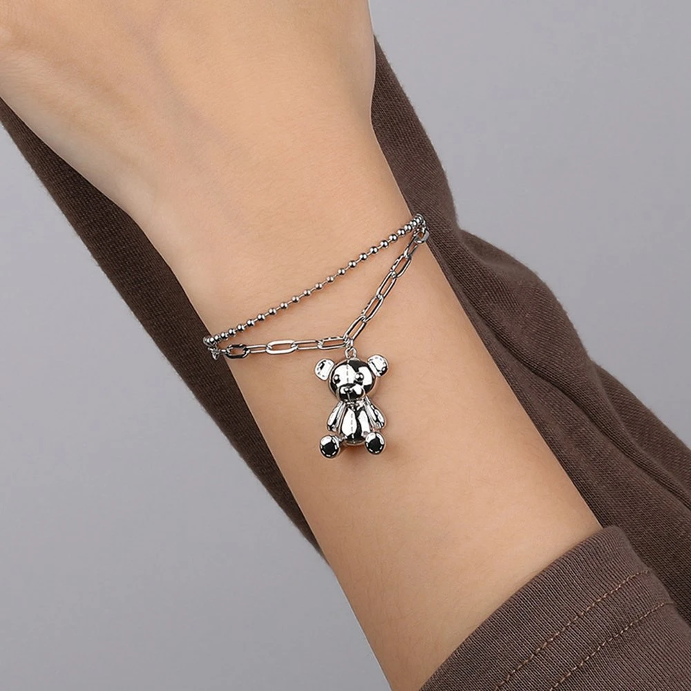 New Arrival 925 Sterling Silver Gold Plated Animal Cartoon Series Charms Teddy Bear Bracelet