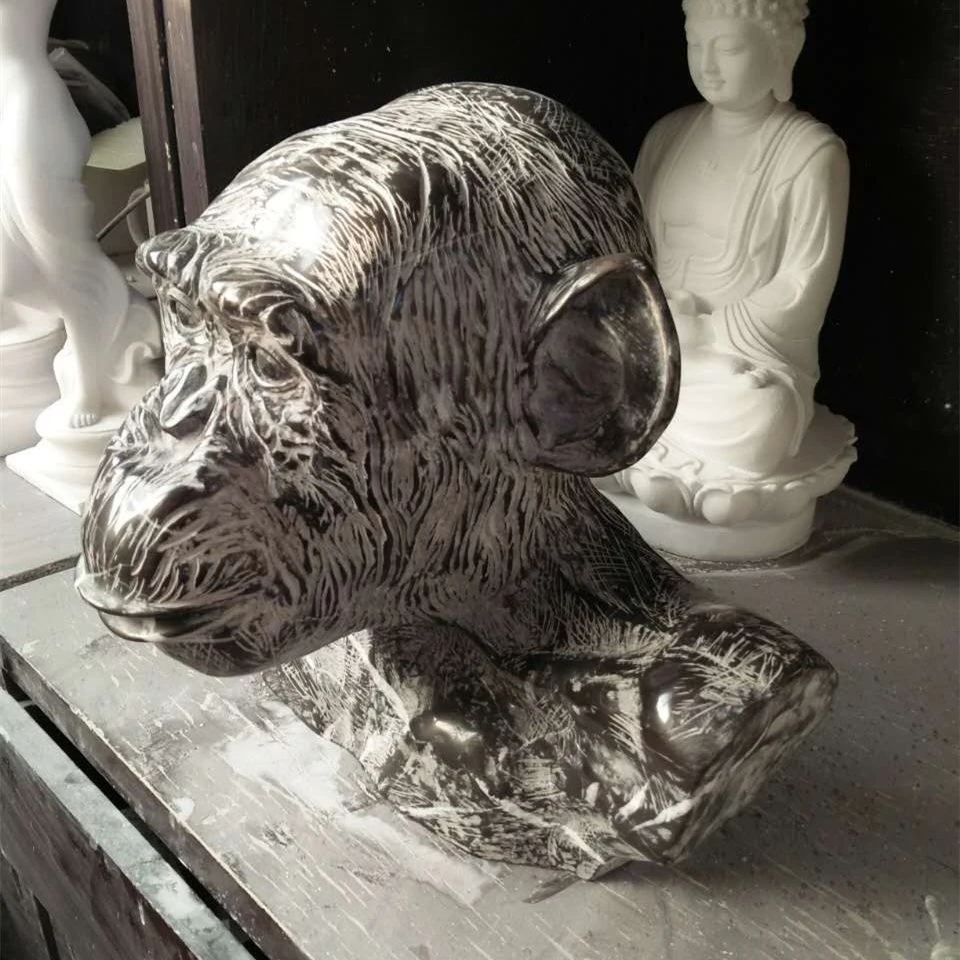 Nero Marquina mármol Chimpanzee Bust Carving Sculpture