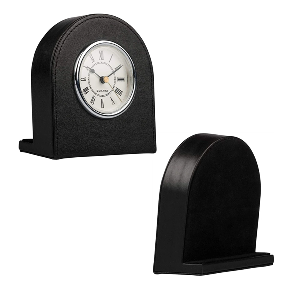 Custom Logo Hotel Small EU Style Faux Leather Office Round Table Antique Desk Clock