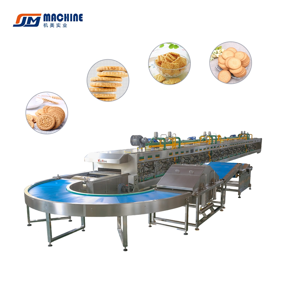 Linha de produção de biscoitos fabricando maquinário para fábrica de alimentos.