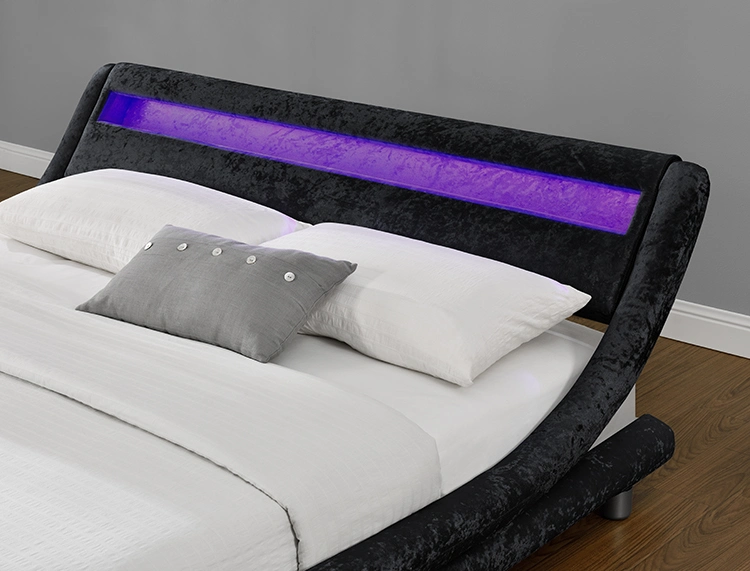 Willsoon Furniture 1140-1 Design Lit en cuir synthétique PU Double/Queen/King avec éclairage LED.