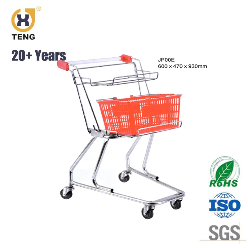 Japan Style Supermarket Metal Shopping Trolley Cart with Basket