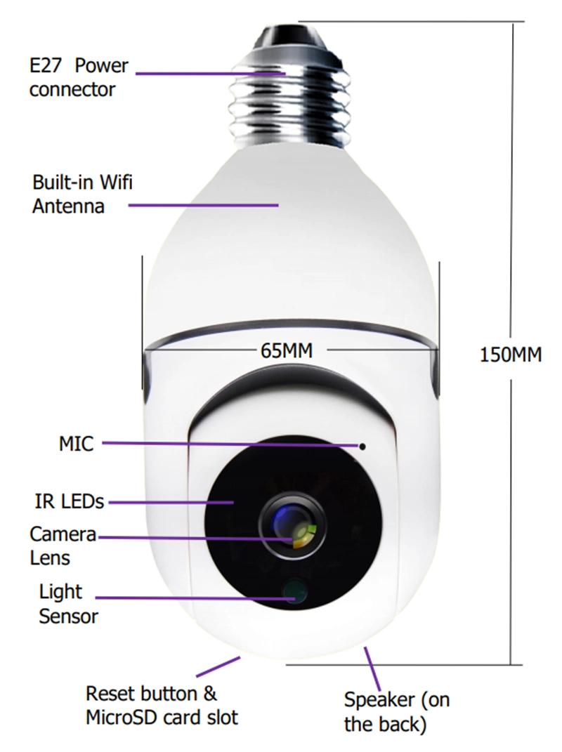 Ampoule de caméra de vidéosurveillance TAY80 de 2 pouces système de caméra ampoule de vidéosurveillance Caméra mobile P2P Baby Security