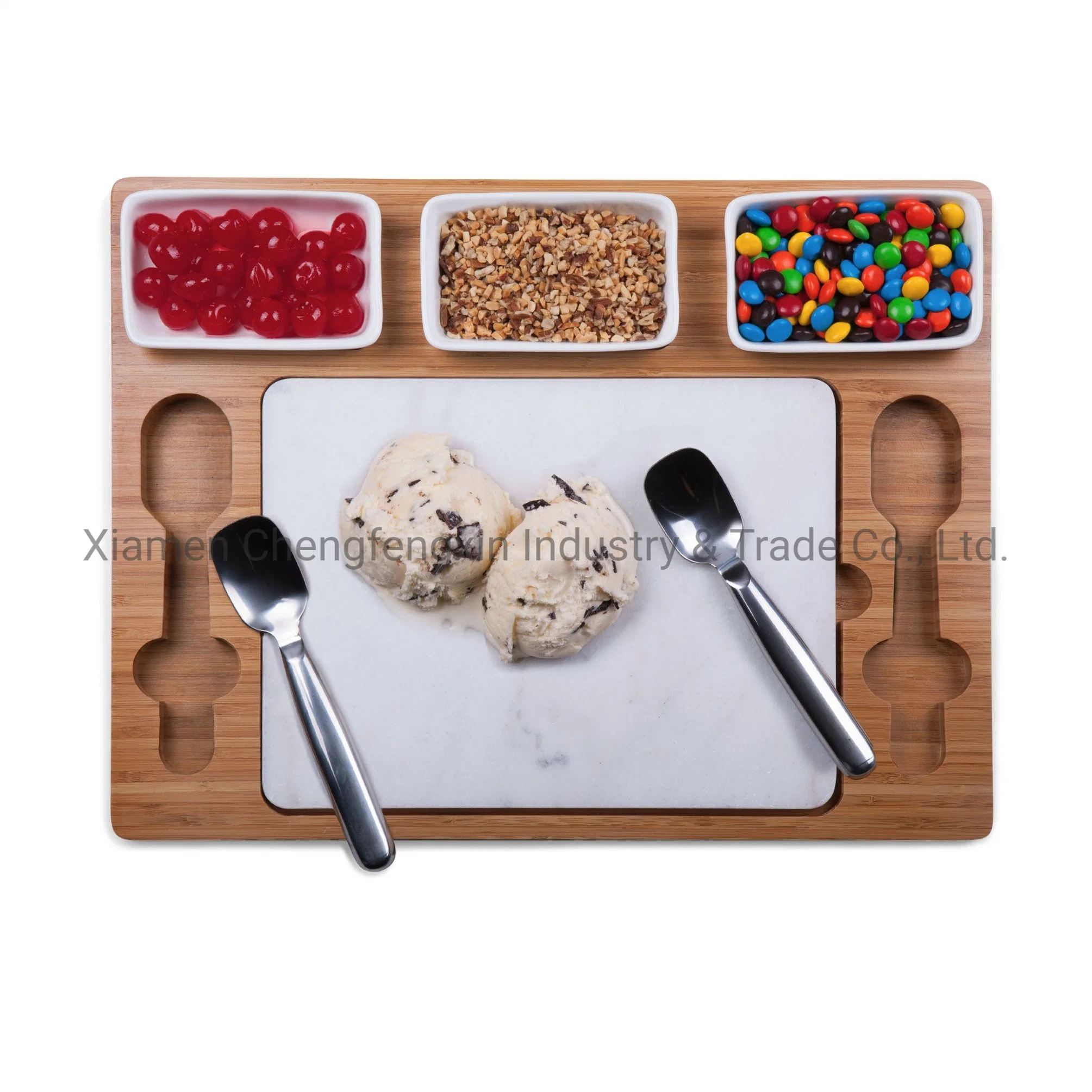 Parlor Ice Cream Mixing Set for Bamboo Board with Ceramic Container