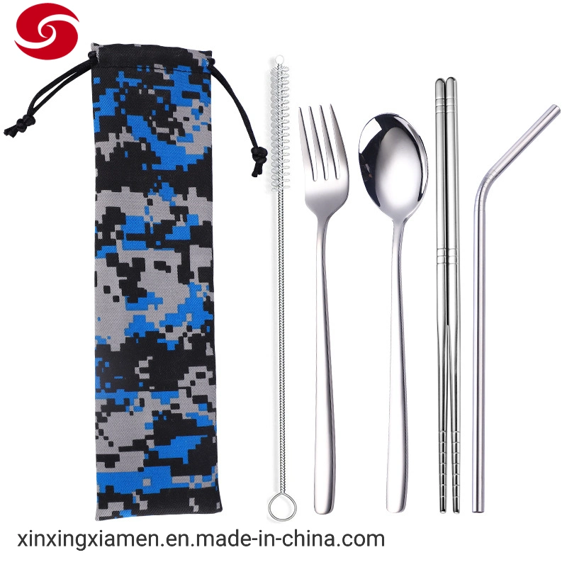 Dinnerware Stainless Steel Mirror Polishing Cutlery with Fork and Straw