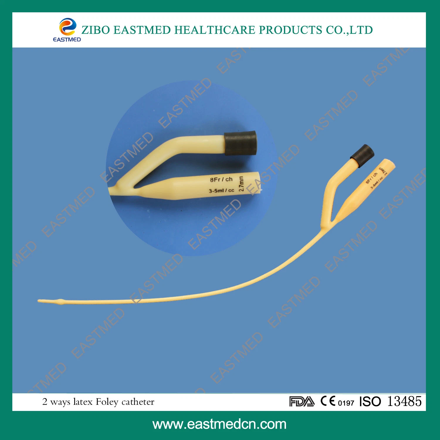 2 Way 100% Silicone Coated Latex Foley Catheter