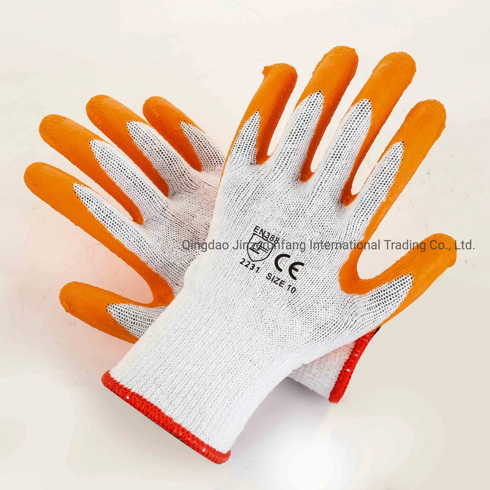 10g White Polyester with Orange Latex Coated Machanic Working Gloves