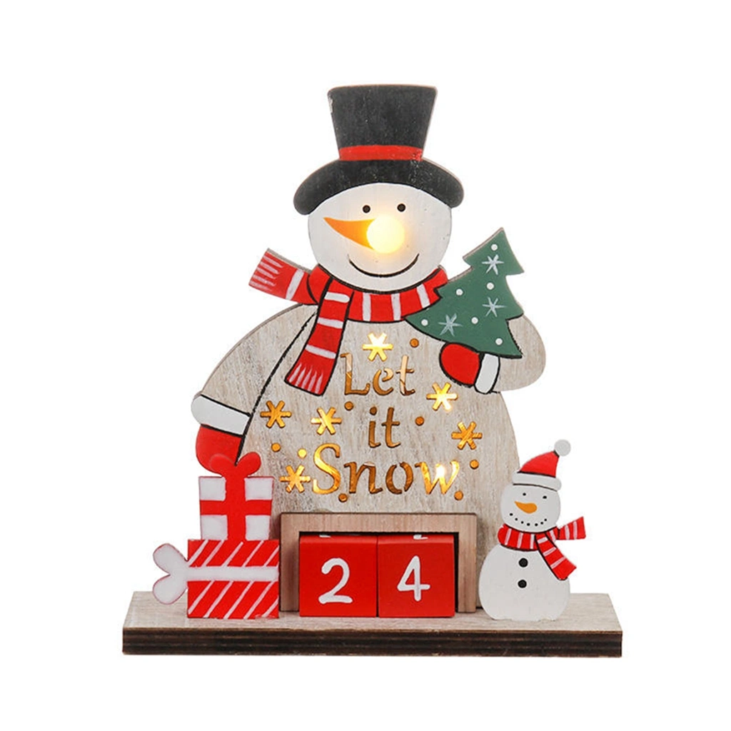 2023 Wooden Calendar Small Christmas Snowman Decoration with LED Light