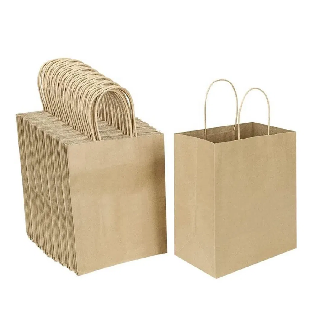 Embalagem reciclável castanho biodegradável embalagem simples Comercial Kraft sacos de papel com o logotipo pega trançado