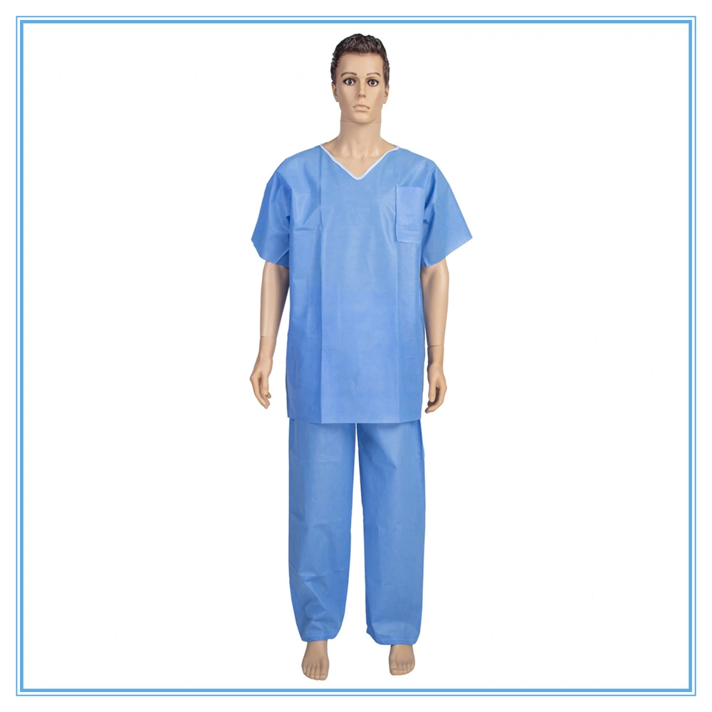 Hôpital SMS V-Neck ou col rond avec manches courtes jetable Combinaisons de gommage