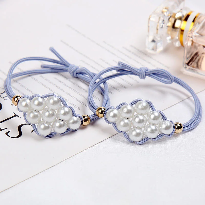 6 Colors Available Simple Design Elastic Hair Band, Pearl Hair Tie