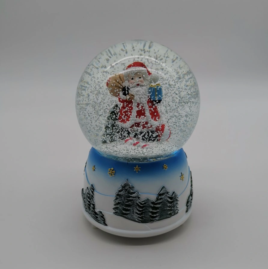 Christmas New Figurine Design Music Santa Clause Snow Globe with White Snowflake Inside for Christmas Gifts Manufacture Directly