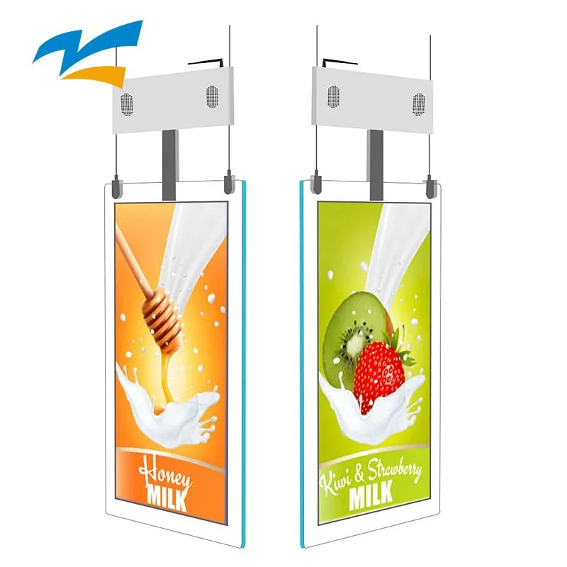 Semi-Outdoor Digital Signage Double Sided Roof Hanging LCD Poster Shop Window Transparent Double Side Hanging Screen Display with Interactive Whiteboard