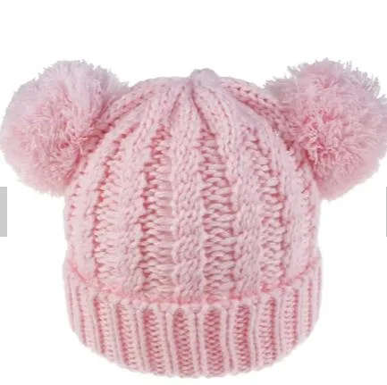 Child Beanie Fashion New Elasticity Boy Girl Casual Simple Double Pompom Hat