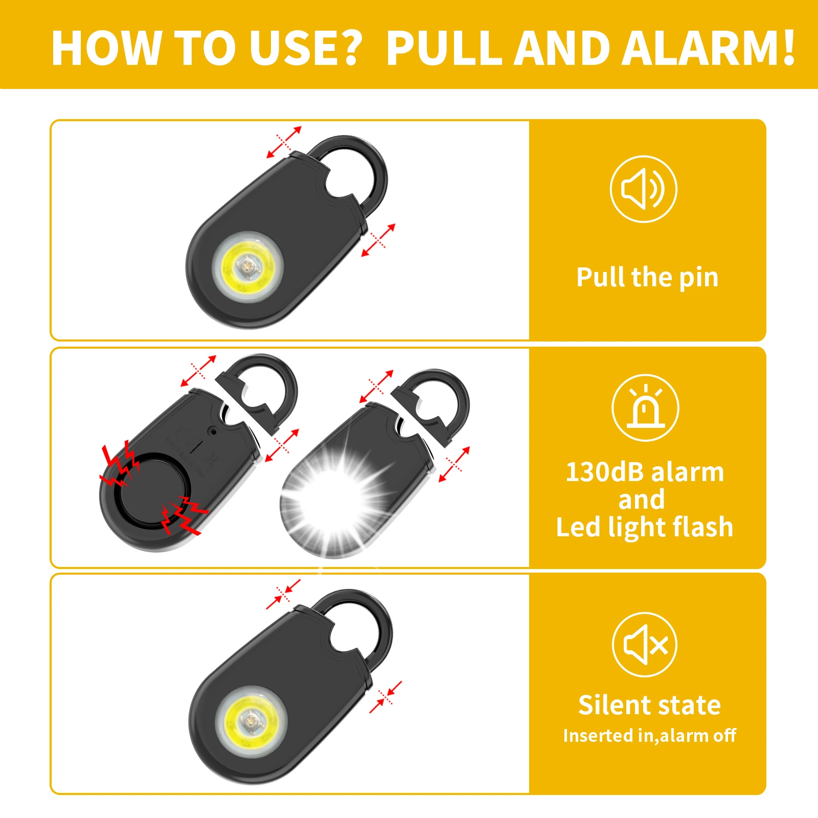 Seguridad de emergencia Protección personal contra alarma llavero para mujeres