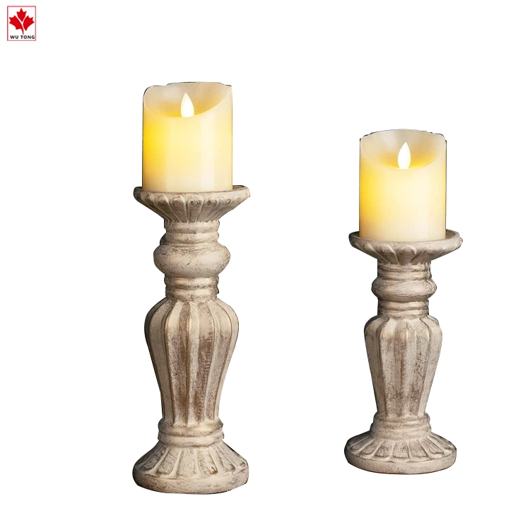 Custom Resin Columnar Candle Holder Set Retro Country Style Table Decoration