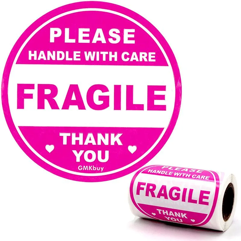 Heavy Pink Fragile Stickers Heavy Sticker Self Adhesive Handle with Care Warning Packing for Shipping Label Waterproof