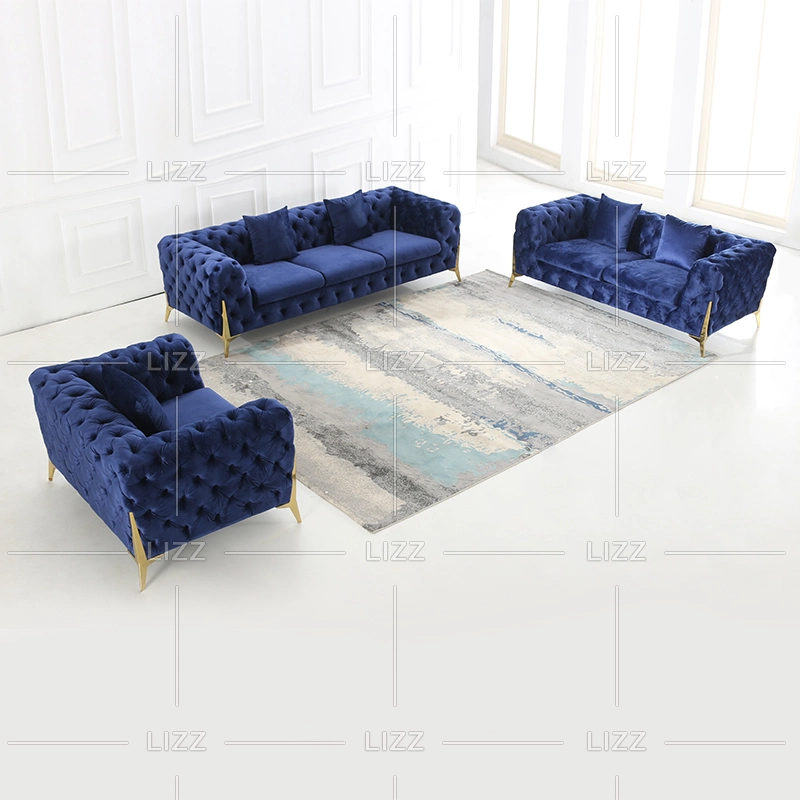 New Arrivals Luxury Velvet Fabric Living Room Furniture Set Button Tufted Chesterfield Leisure 3+2+1 Sofa