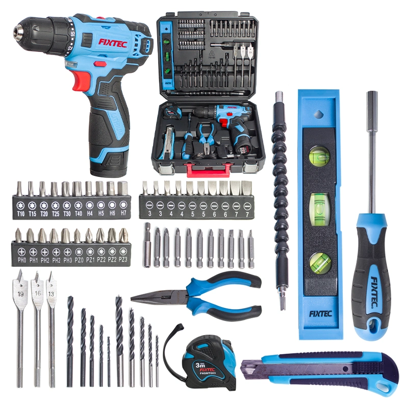 Fixtec Power Tools Power Hand Drill 12V Cordless Drill Combo Kit with 60PCS Accessories
