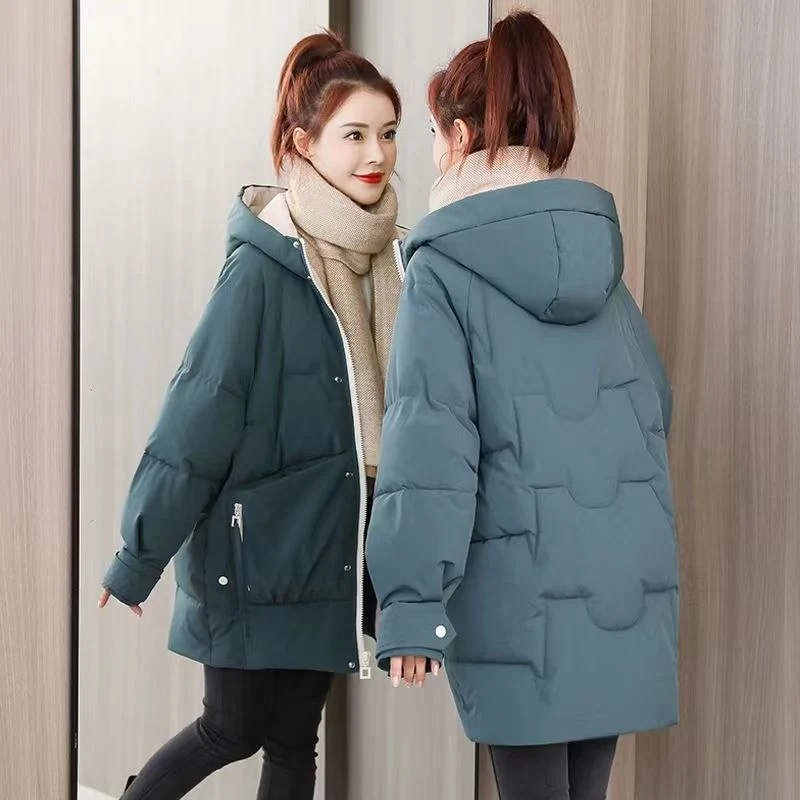 Winter Down Cotton Jacket Women&prime; S MID-Length Korean Version Thick Cotton Coat