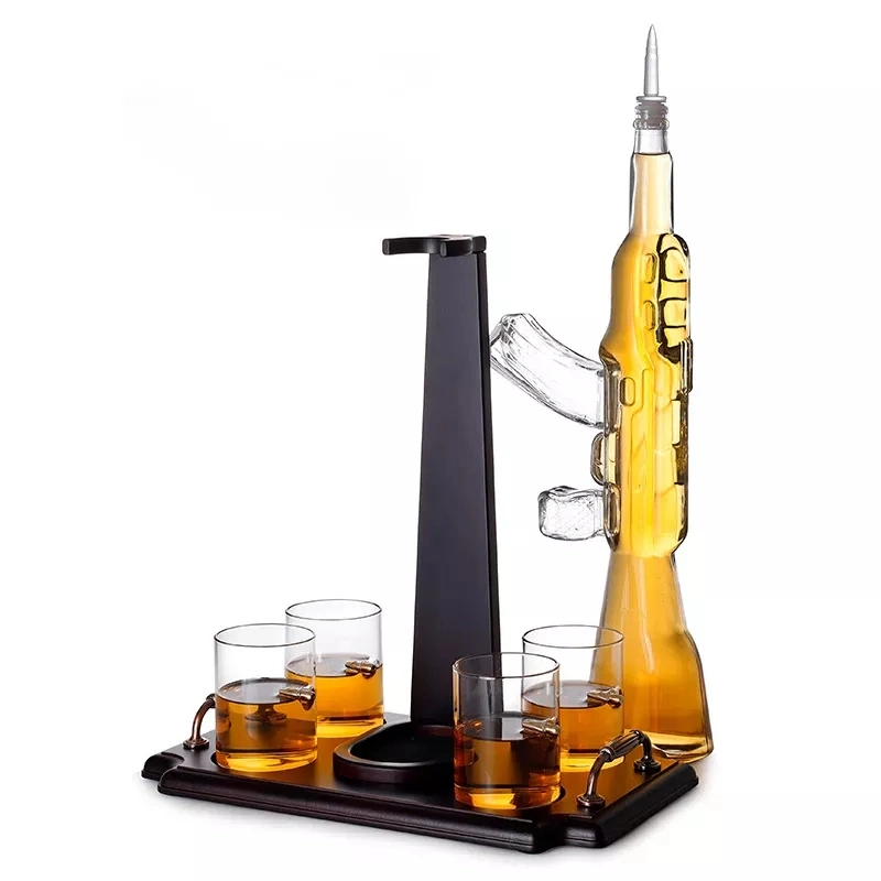 Crystal Glass Ak47 Gun Set Drink Decanters Gun Shape Glass Wine Whisky Decanter and Glasses Sets 5 Piece