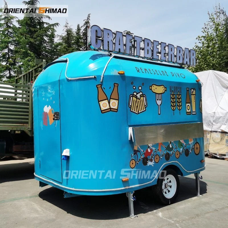 Espejo Acero inoxidable Airstream móvil rápido camión de alimentos con electricidad Sistema de alimentación