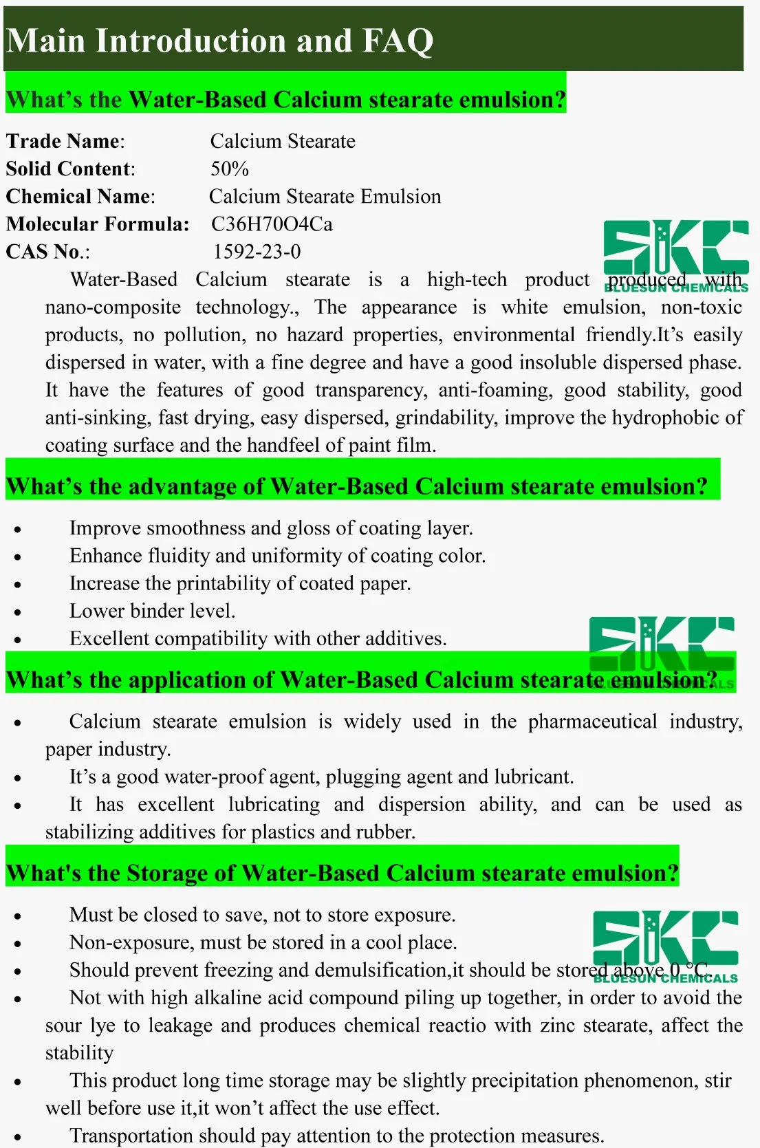 Lubricant/ Coating/ Paper Chemical/ Stearic Acid Calcium Salt/ pH 9.0-13.0