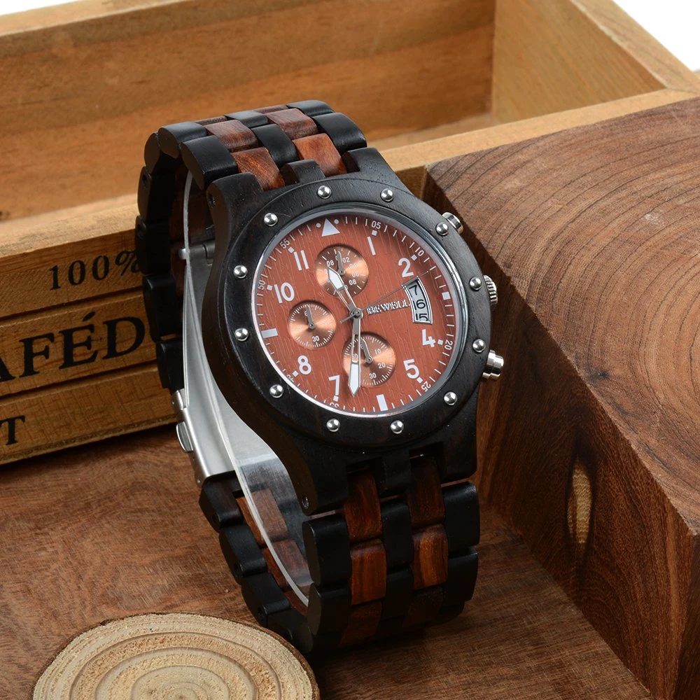 Bewell Stylish Fashion Gift Wooden Stone Index Handcraft Men Wrist Wood Watch