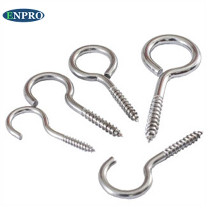 Stainless Steel Heavy Duty Structural Close Eye Hooks Bent Wire Lag Wood Thread Self Tapping Eye Hook Screw