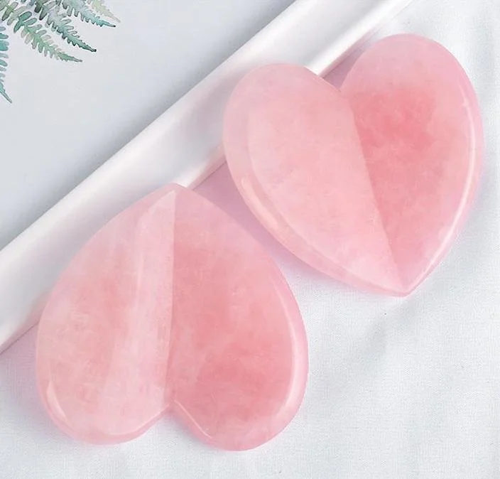 Cuidados com a pele 3D em forma de coração Rose Quartz Gua Sha Pedra Rolete Jade Gua Sha Conjunto de Ferramentas