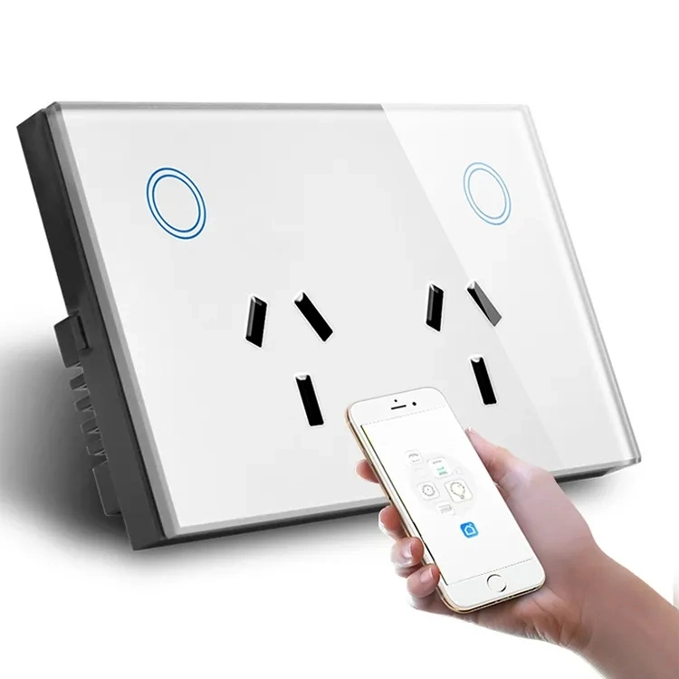 Wireless Double Socket Electronic Power Point Au/Us Standard Remote Touch Glass Wall Socket