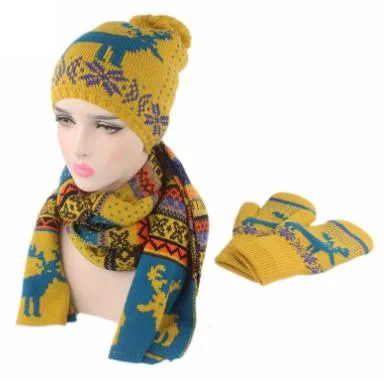 Acrylic Jacquard Knitted Winter OEM Wholesale/Supplier Warm Christmas Hat Scarf Glove Set