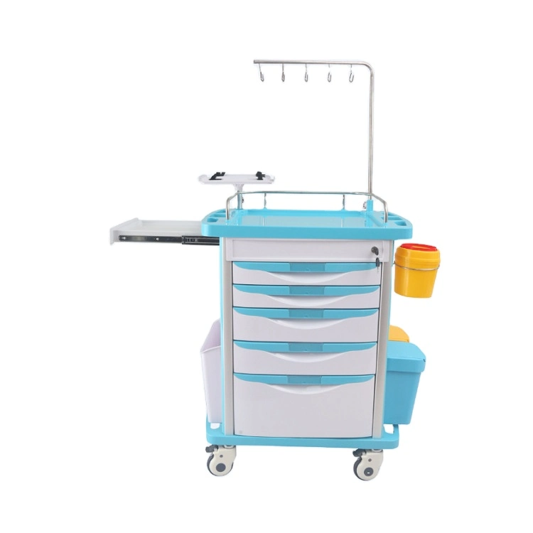 High Quality Mobile ABS Drugs Medical Crash Cart Plastic Emergency Medicine Trolley