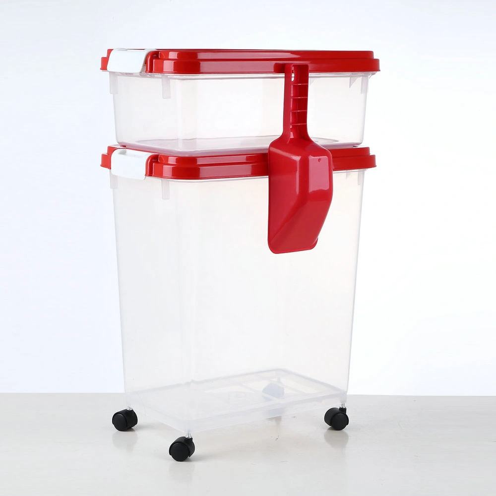 Red Color Easy Move Airtight Cat Dog Pet Puppy Food Storage Bin