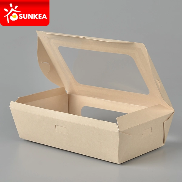 Mayorista/Proveedor de Frutas Ensalada Sunkea desechables almuerzo envasado de alimentos de comida para llevar Caja de papel Kraft de sushi de contenedores de alimentos de Papel Caja con ventana de Pet