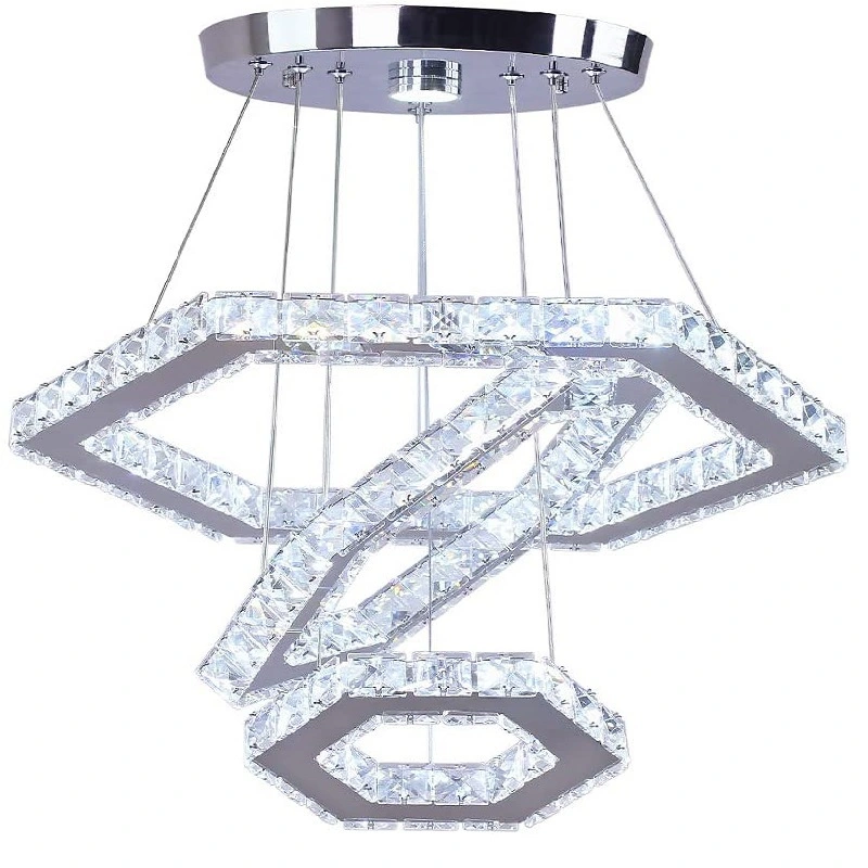 Lampe suspendue décorative en cristal LED moderne en forme carrée.