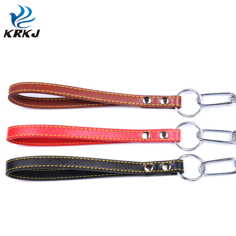 Use for Pet 120cm Thick Iron Soldering Chain Leash Strong with Leather Handle for Dog