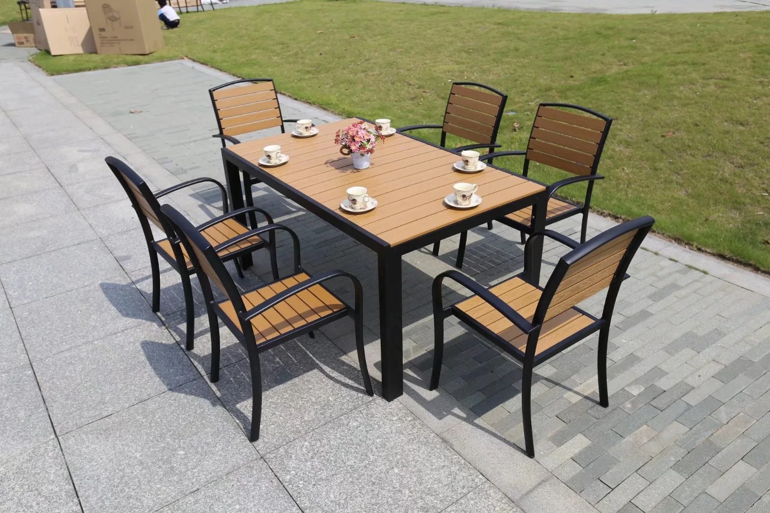 Outdoor Commercial Plastic Wood Tables and Chairs Outside The Balcony Courtyard Garden Aluminum Alloy Leisure Chairs Furniture