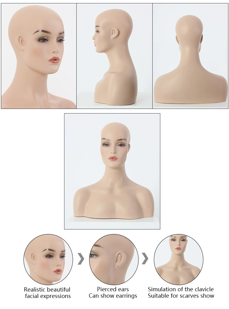 Custom Female Windows Display Mannequin Head with Shoulder African American Mannequin