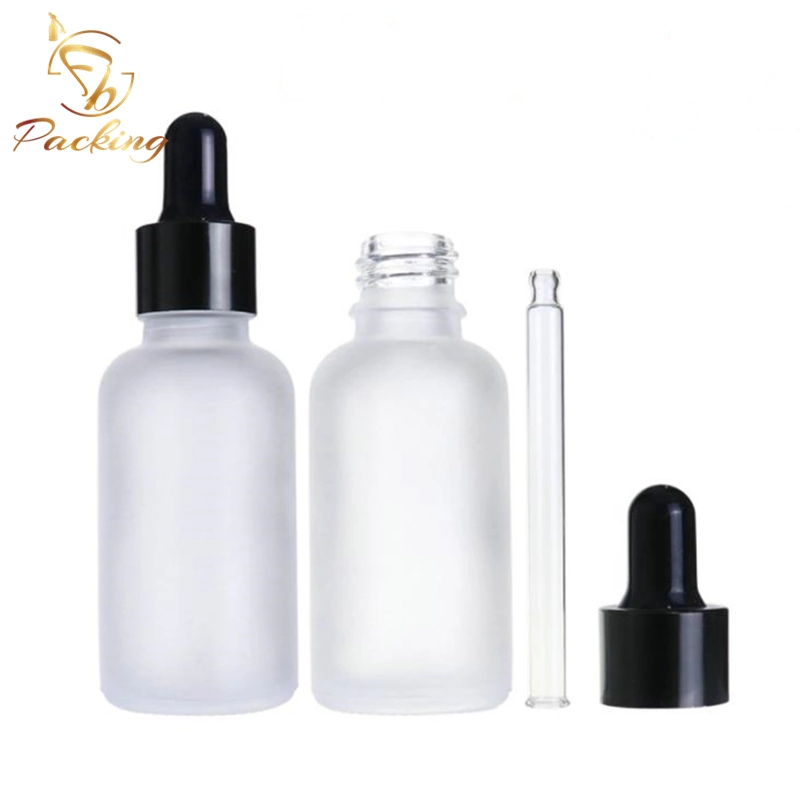 1oz Cosmetic 30ml Glass Frosting Essential Oil Dropper Bottles with Alternative Caps