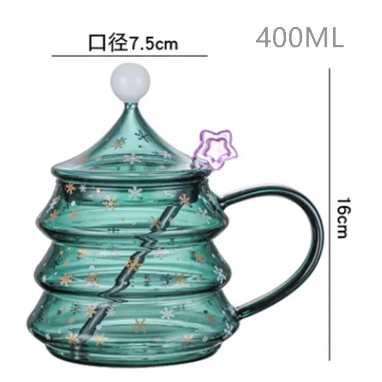 Borosilicate Glass Christmas Gifts Mugs Double Wall Glasschristmas Tree Design Drinking Cups with Stirrer