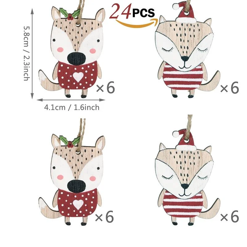 2023 Christmas Decor Crafts Red Fox Wooden Pendants Toy Hanging Decorations