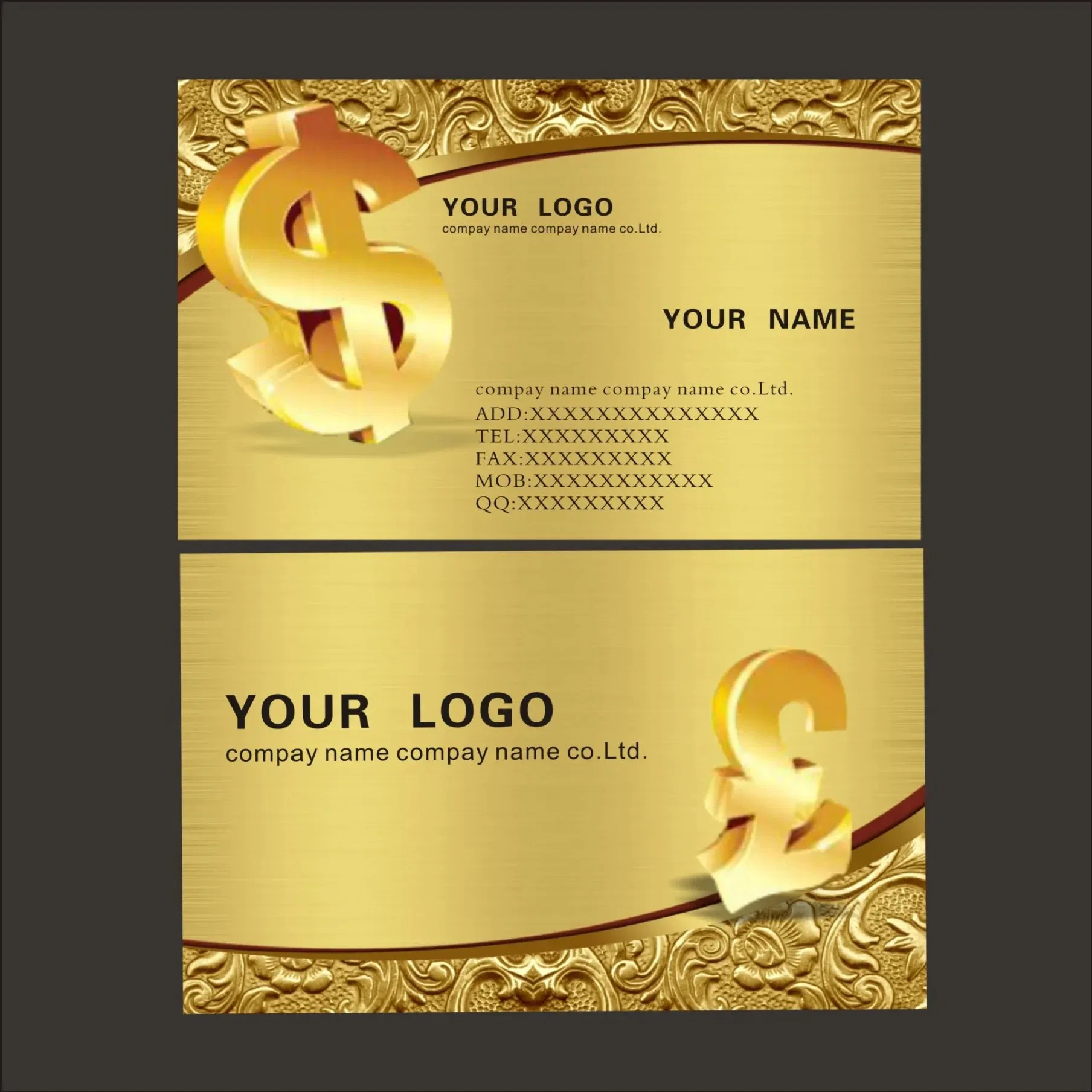 High quality/High cost performance  Luxury Embossed Gold Foil Business Card with Logo Custom Business Card Printing