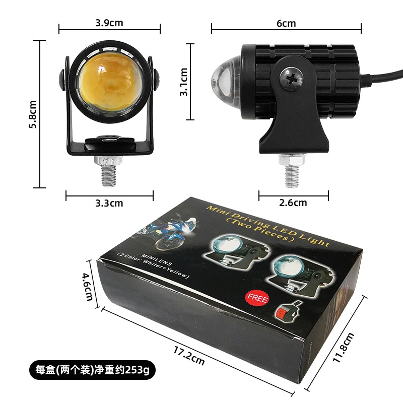 Motorcycle LED Spotlight Lamp Projector Lens Headlight Fog Light Auxiliary 6000K for Motorcycle Bike Offroad Two Color