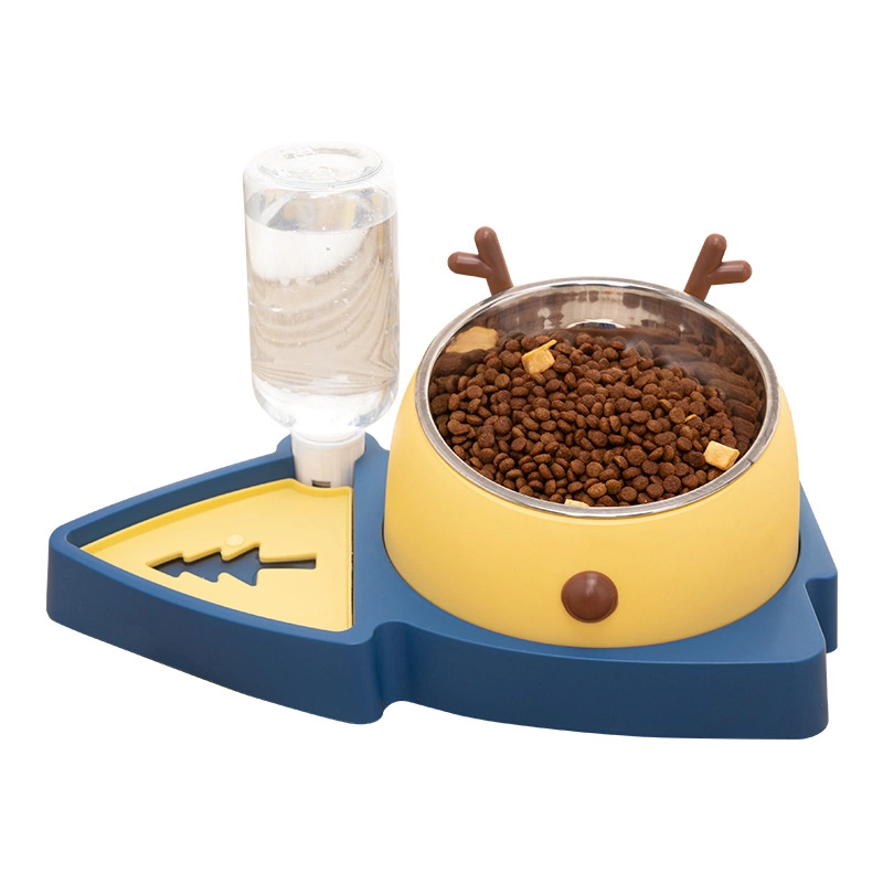 Cartoon Elk Christmas Tree Appearance Detachable Moisture-Proof Pet Food Water Feeder Pet Bowl