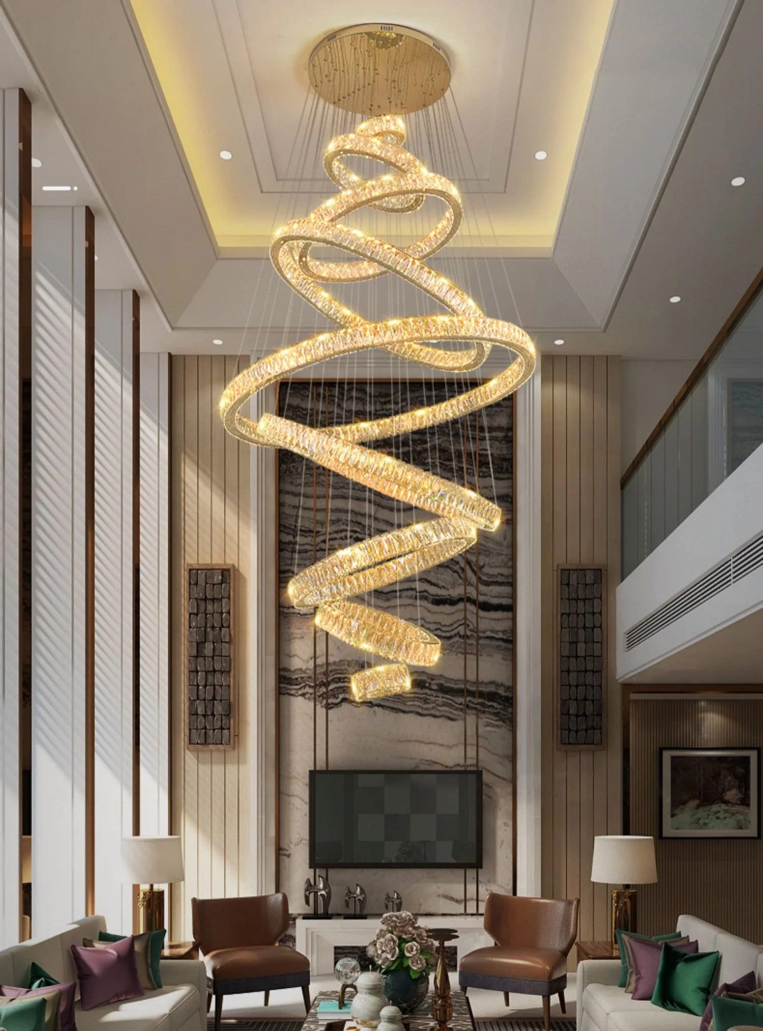 Living Room Chandelier Light with Crystal European Postmodern Gold Ring Pendant Light